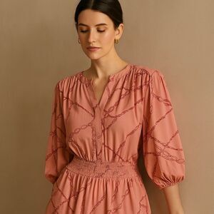 NWT Kaari‎ Blue London Calling Blush Chain Long Sleeve Mini Dress – Large